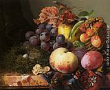 Edward Ladell Canvas Paintings - Still Life with Birds Nest and Fruit